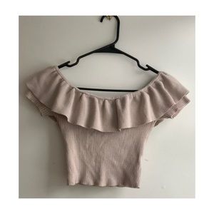 Forever 21 Ruffle Crop Top Short Sleeve Cream